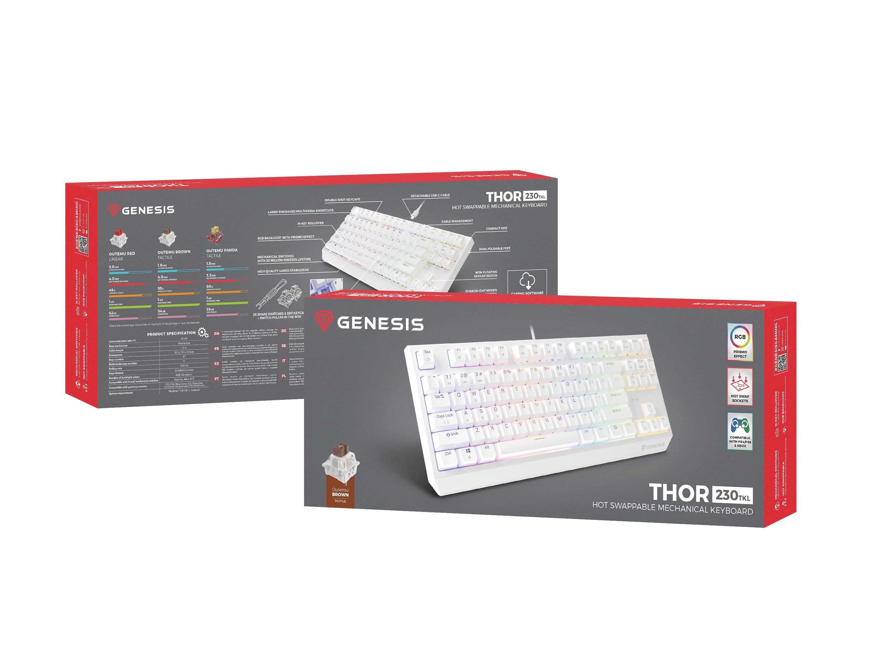 Genesis Thor 230 Tkl Biala Rgb Outemu Brown