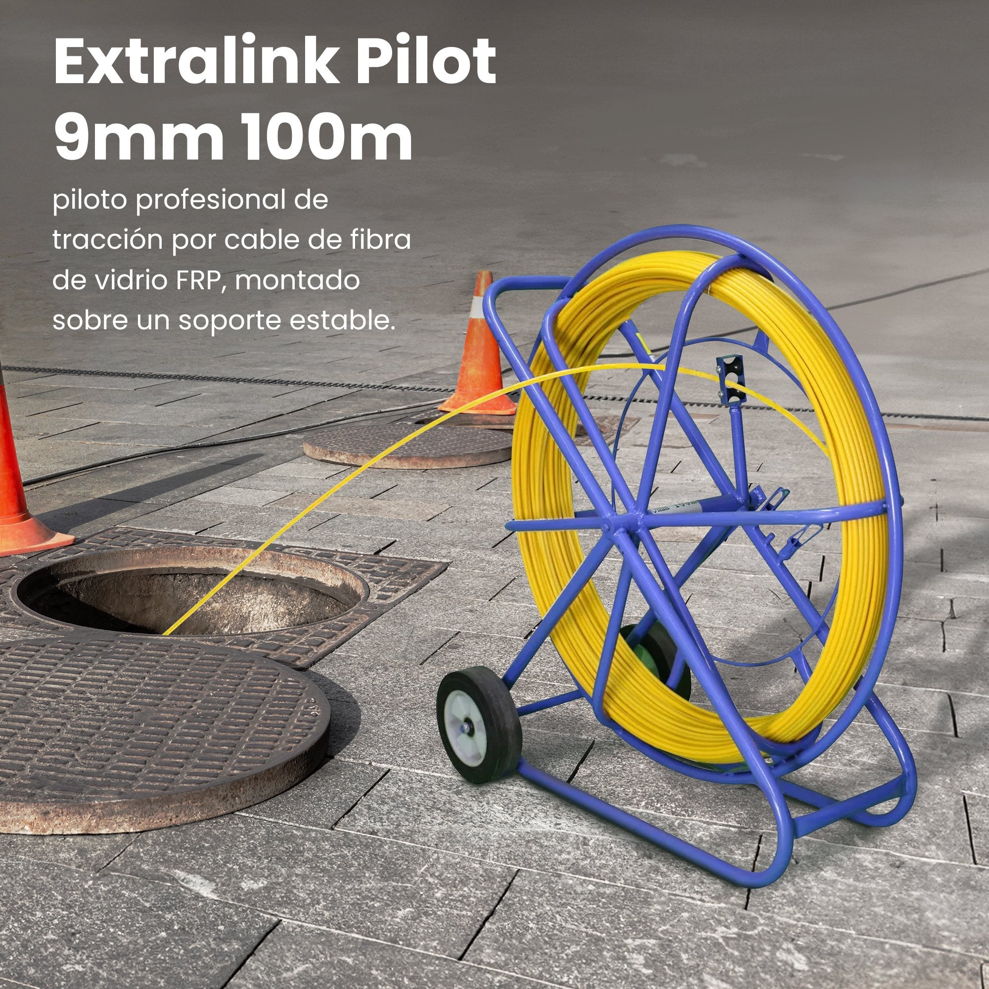 Extralink Pilot 9mm 100m  Varilla De Tracción De Cable  Fibra De Vidrio Frp, D. 9mm, L. 100m, Amarillo