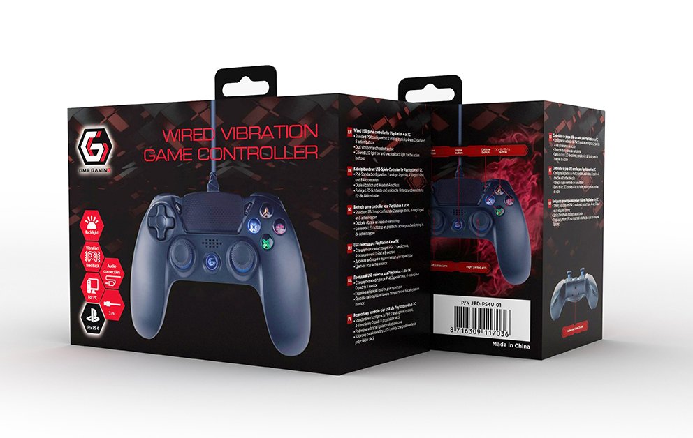Mando Con Vibración Cable Gembird Para Playstation 4 O Pc Negro
