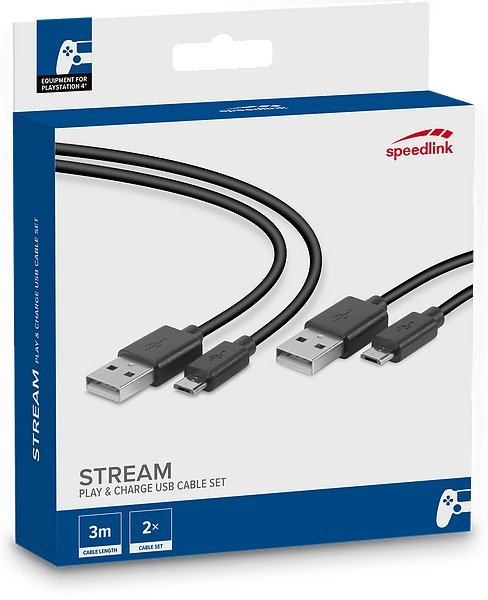 Speedlink Stream Play & Charge Usb Cable Set For Ps4 Black