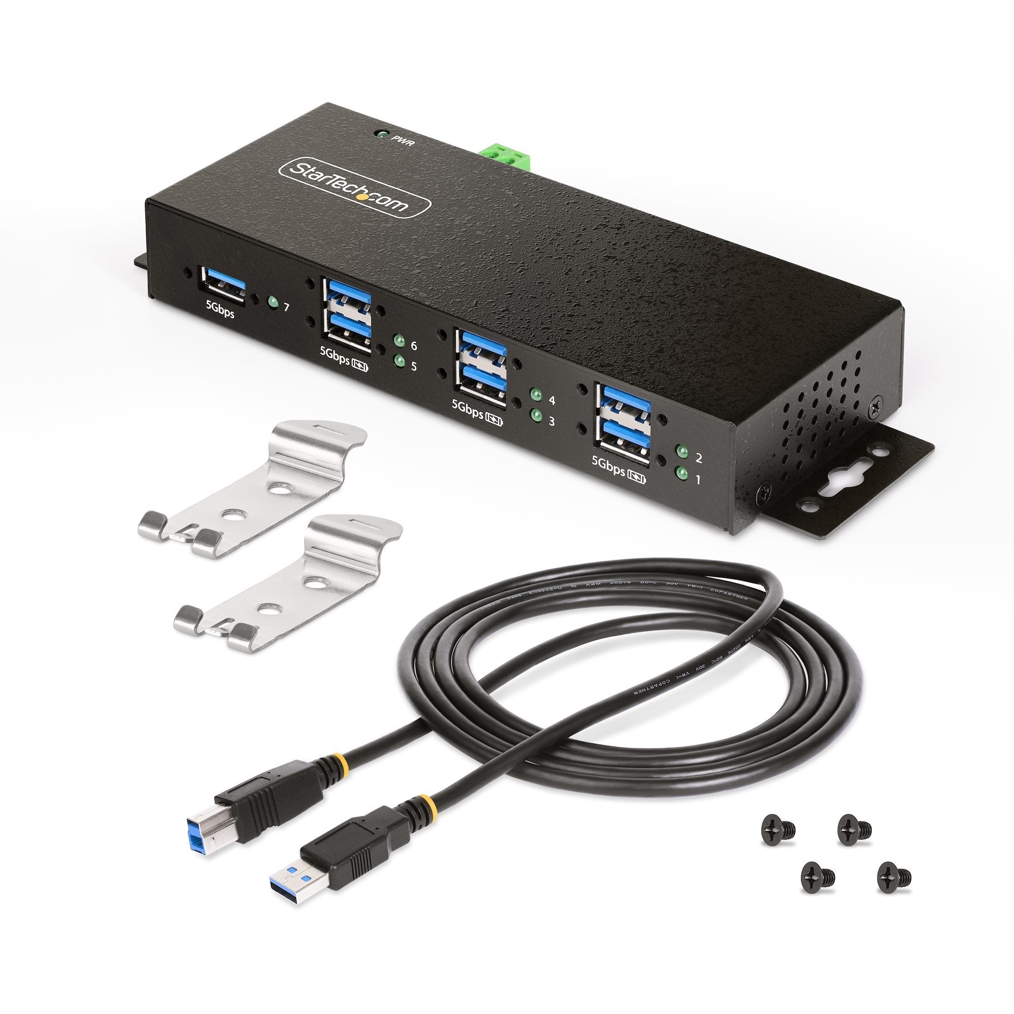Startech.Com Hub Usb Industrial De 7 Puertos Gestionado Caja De Metal Montaje Din, Pared, Escritorio - Usb 3.2 Gen 1 5gbps