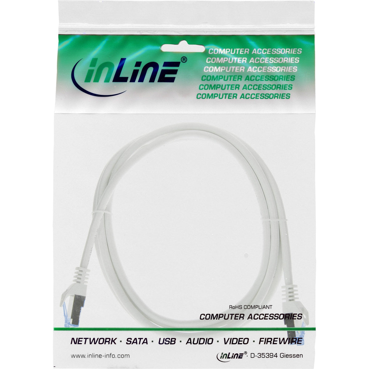 Inline® Patch Cable, Cat.6a, S/Ftp, Tpe Flexible, White, 0.3m