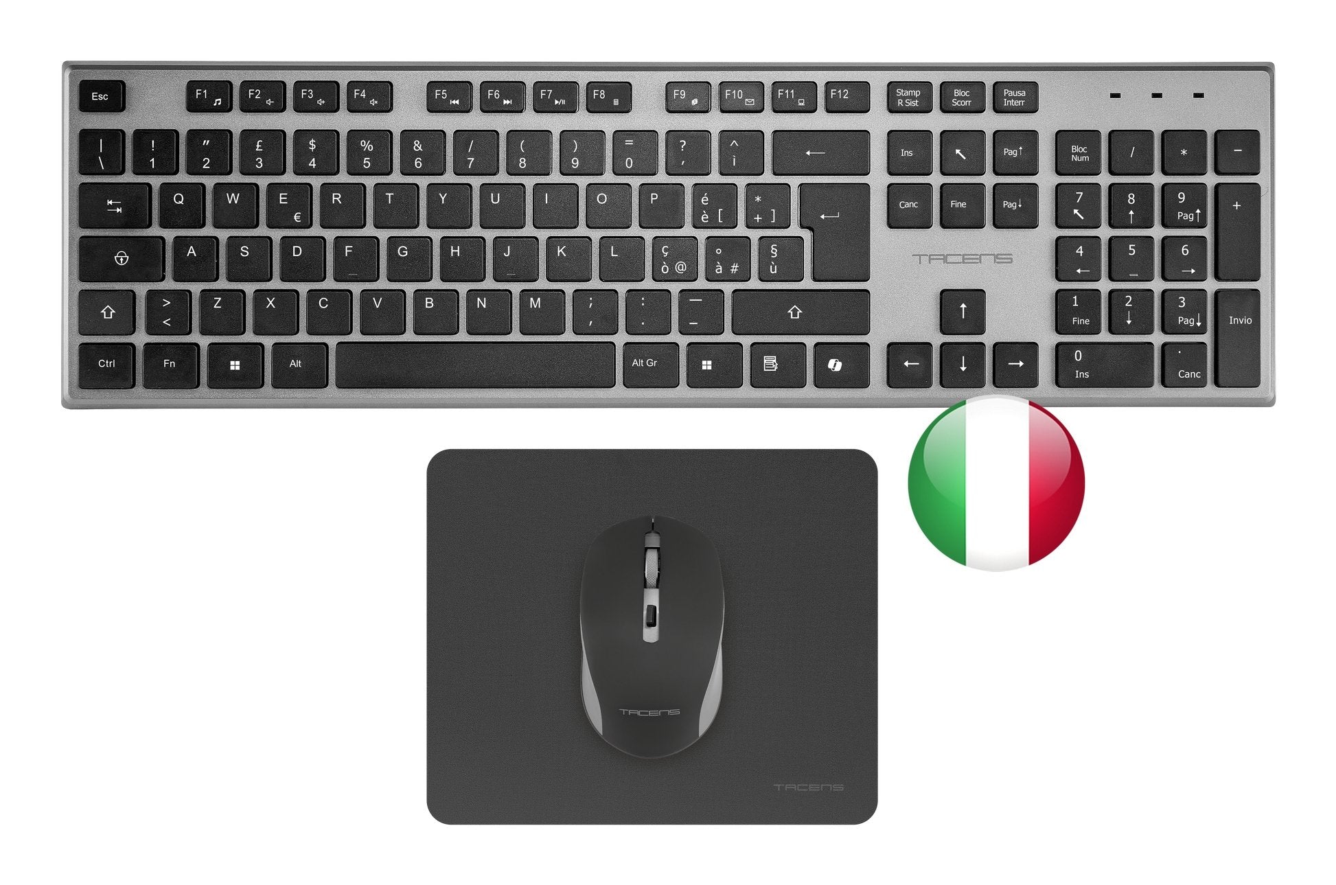 Teclado Mouse Y Alfombrilla Wireless Tacens Zenith Low Profile Tecla Copilot 3200dpi Italiano Negro