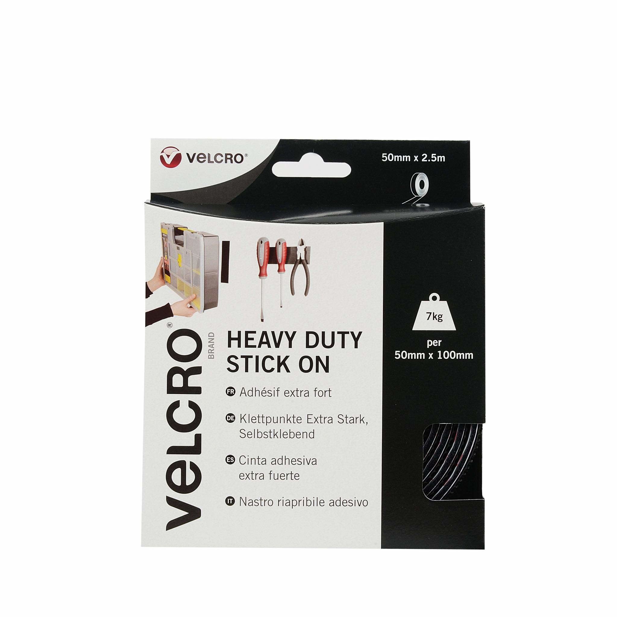Velcro Klettband Extra Stark Selbstklebend, Haken & Flausch 50mm X 2.5m Schwarz