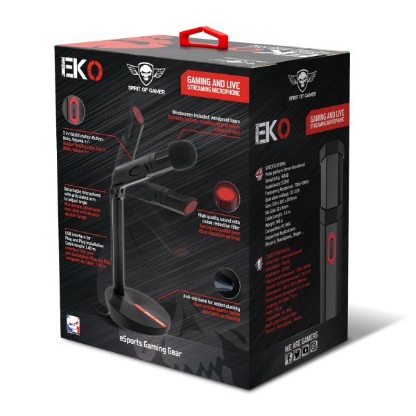 Micrófono Spirit Of Gamer Eko Gaming Omnidireccional 70hz/10khz Protección De Espuma Cable Usb 1.4m