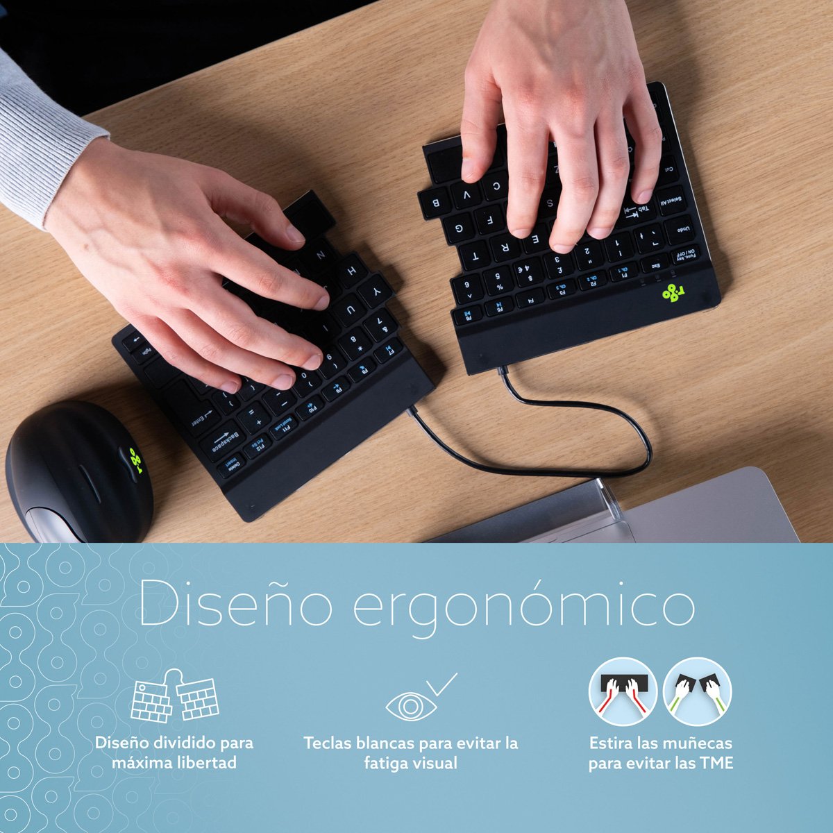 R-Go Split Break Keyboard,  Qwerty (Pt), Bluetooth, Black