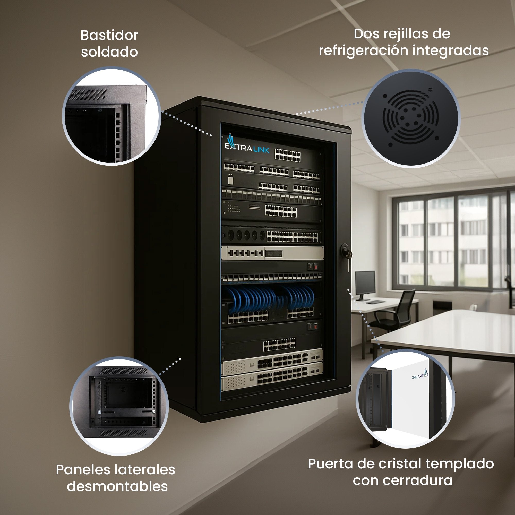 EAN 5903148916880 - Extralink 18U 600X600 WALL-MOUNTED RACKMOUNT CABINET BLACK Bastidor de pared imagen 9