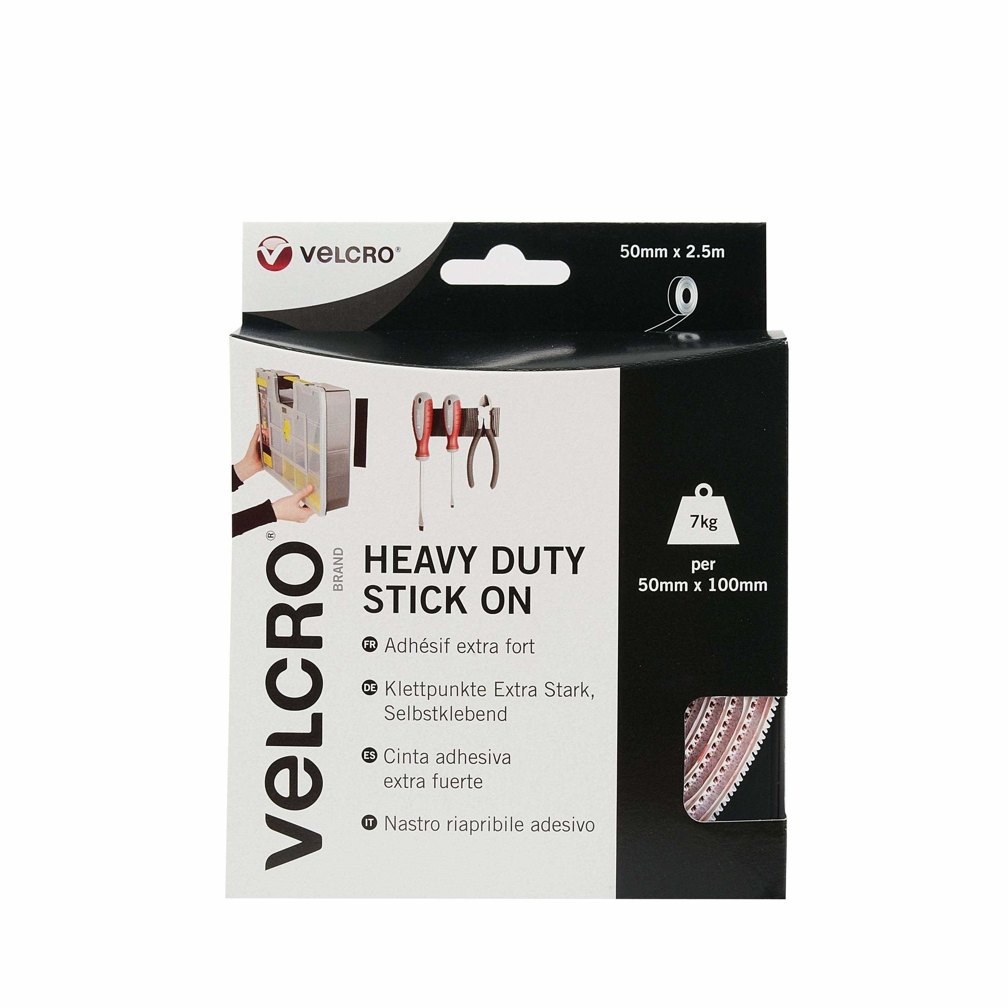 Velcro Klettband Extra Stark Selbstklebend, Haken & Flausch 50mm X 2.5m Wei