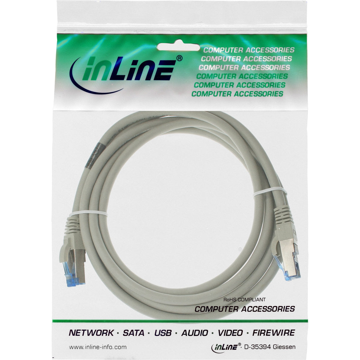 Cable De Red Inline S/Ftp Pimf Cat.6a Libre De Halógenos 500mhz Gris 2m