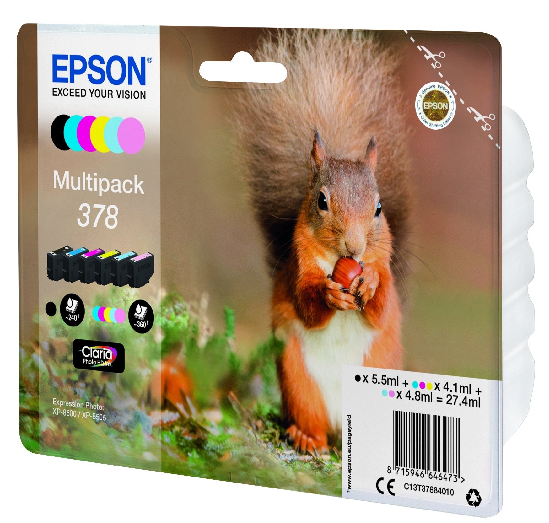 EAN 8715946646473 - Epson Squirrel C13T37884010 cartucho de tinta 1 pieza(s) Original Rendimiento estándar Negro, Cian, Cian  imagen 3