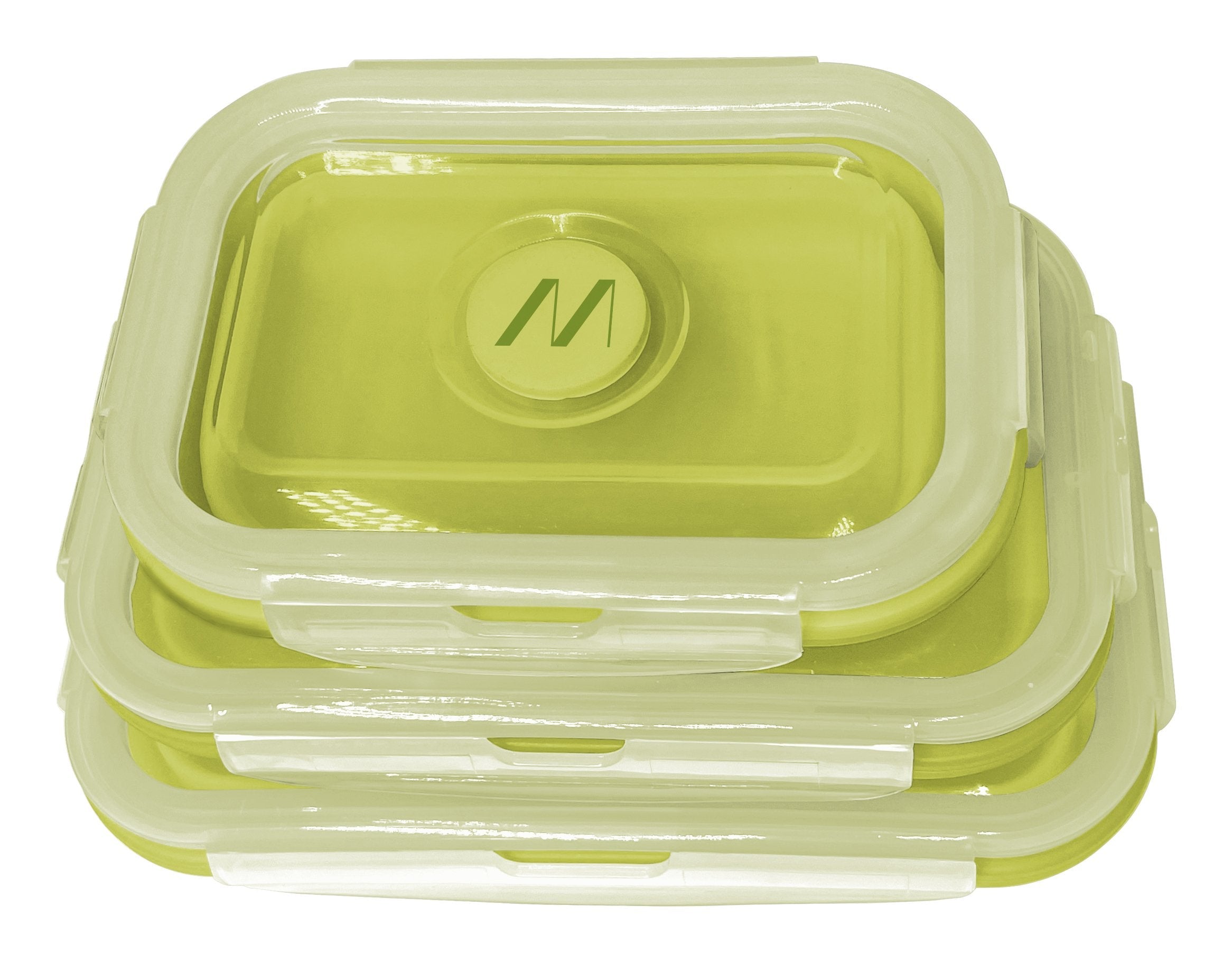 Muitomas, Juego De Fiambreras De Silicona Plegables Para Alimentos, 3 Tamaños, Color Verde Salvia