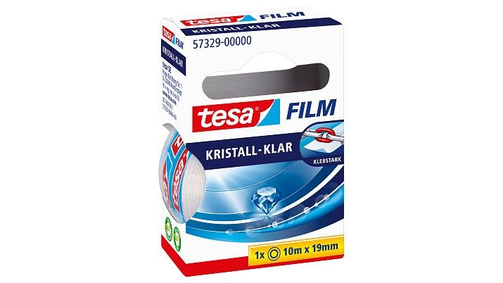Tesa Crystal-Clear, 1 Rollo, 19 Mm, Cinta Adhesiva Transparente, 10 Metros