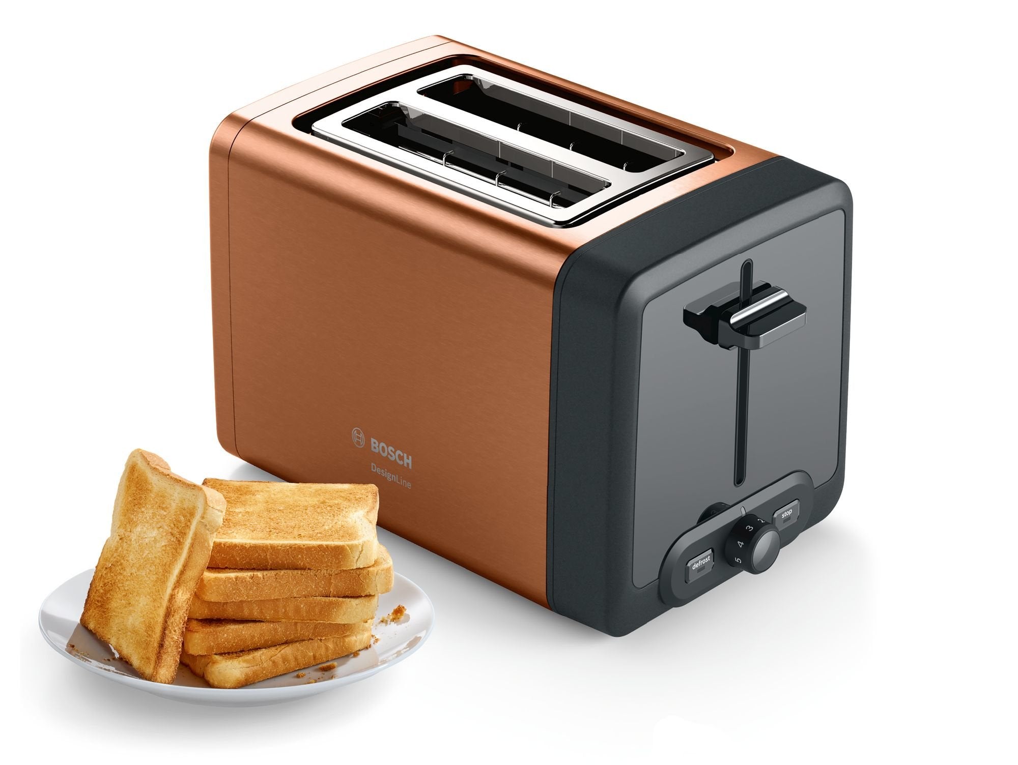 Tostadora Bosch Tat4p429 Designline, 970 W, 2 Ranuras, Color Cobre