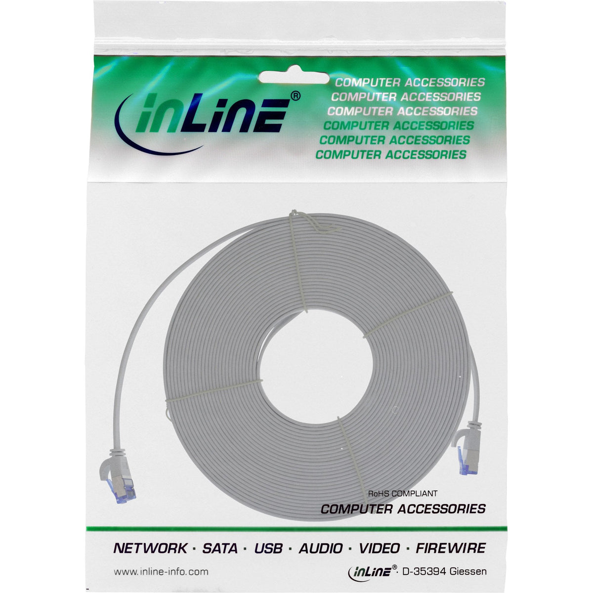 Cable De Red Plano Inline, U/Ftp, Cat.6a, Tpe Libre De Halógenos, Gris, 10m
