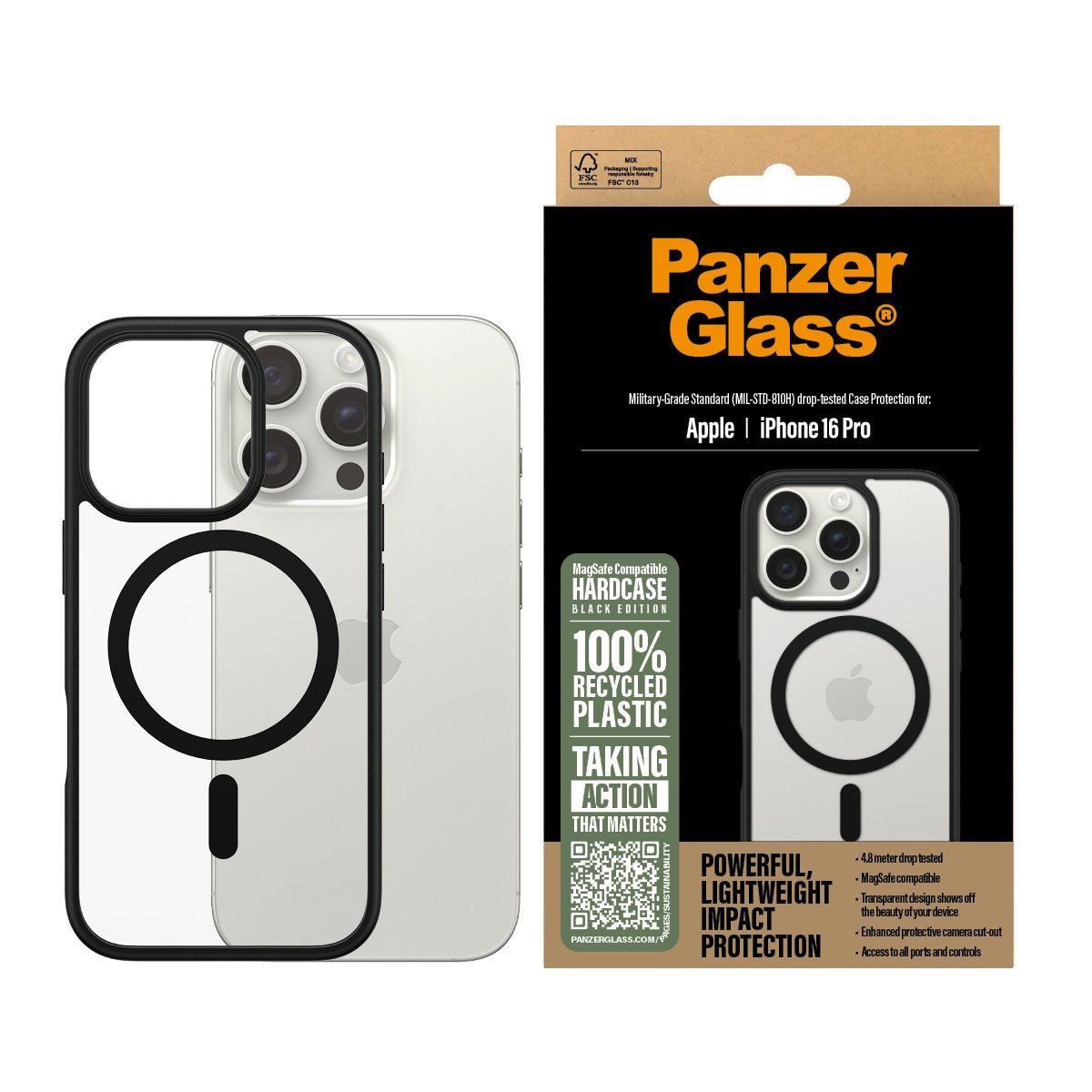 EAN 5715685003233 - PanzerGlass ® HardCase Transparent w. Black MagSafe & Frame iPhone 16 Pro funda para teléfono móvil Negro imagen 2