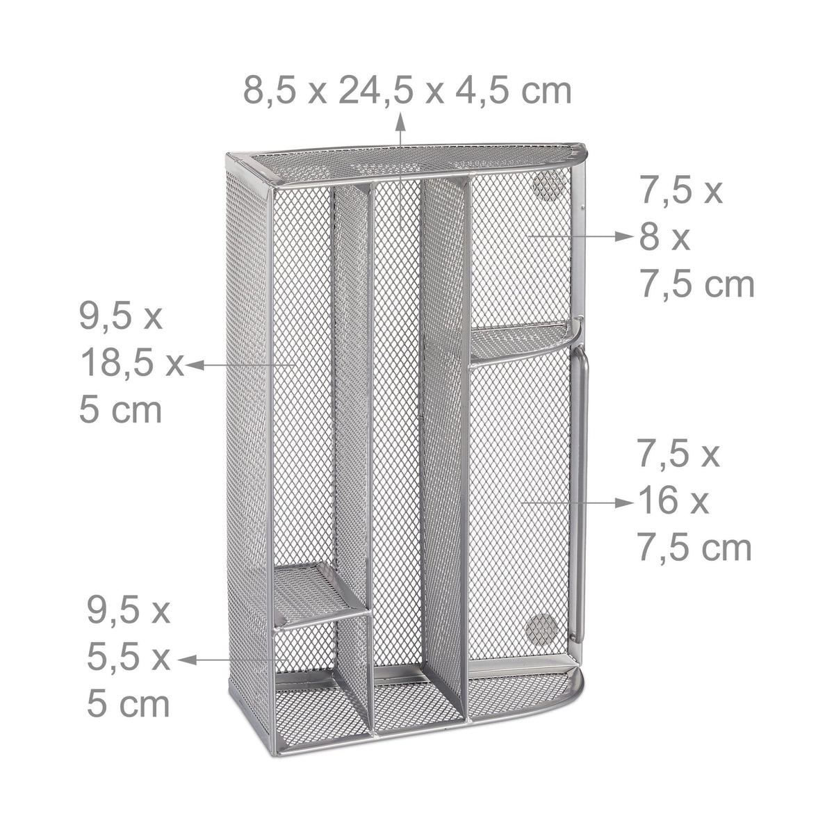 Relaxdays Escritorio-Organizer 5 Compartimentos, Metal Plateado
