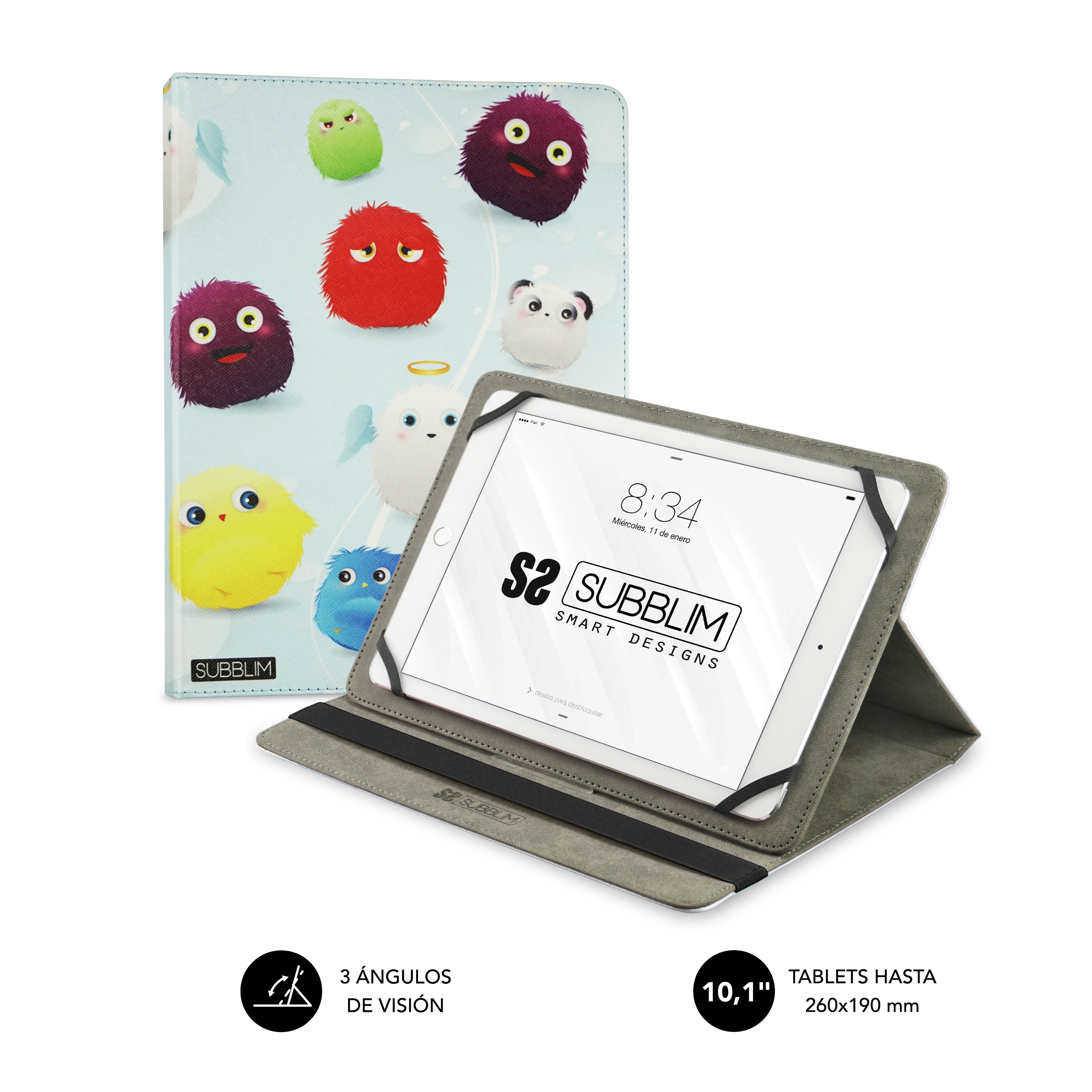 Funda Universal Subblim Trendy Furry Para Tablet Hasta 10.1'/25.6cm Exterior Símil Piel Interior Aterciopelado Cierre Banda