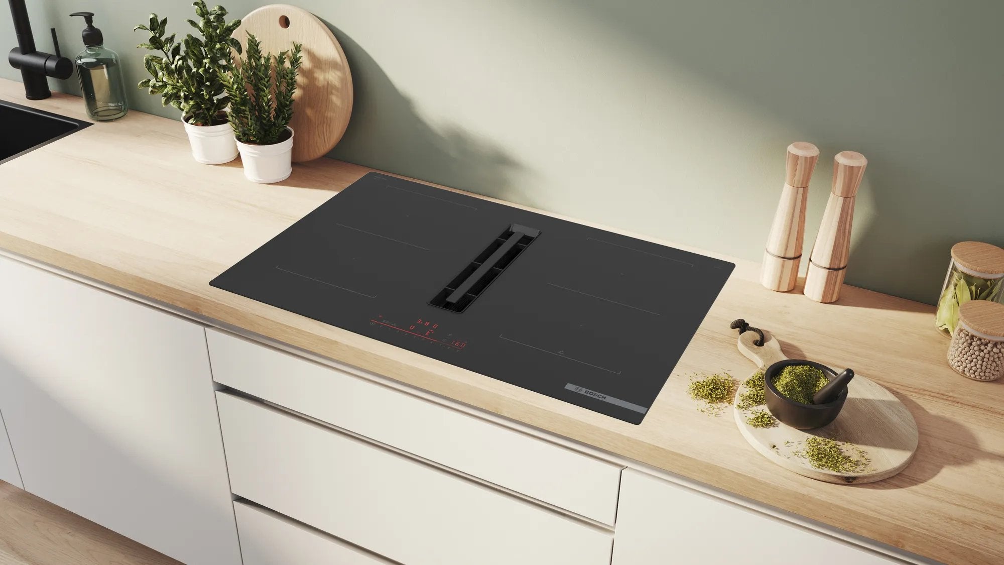 Bosch Home Set Pvq811hga7 Hez9vdsb2 + Pvq811h26e, Placa De Cocina Independiente Negra, 70 Cm, Con Campana Extractora Integrada, Home Connect Pvq811hga7