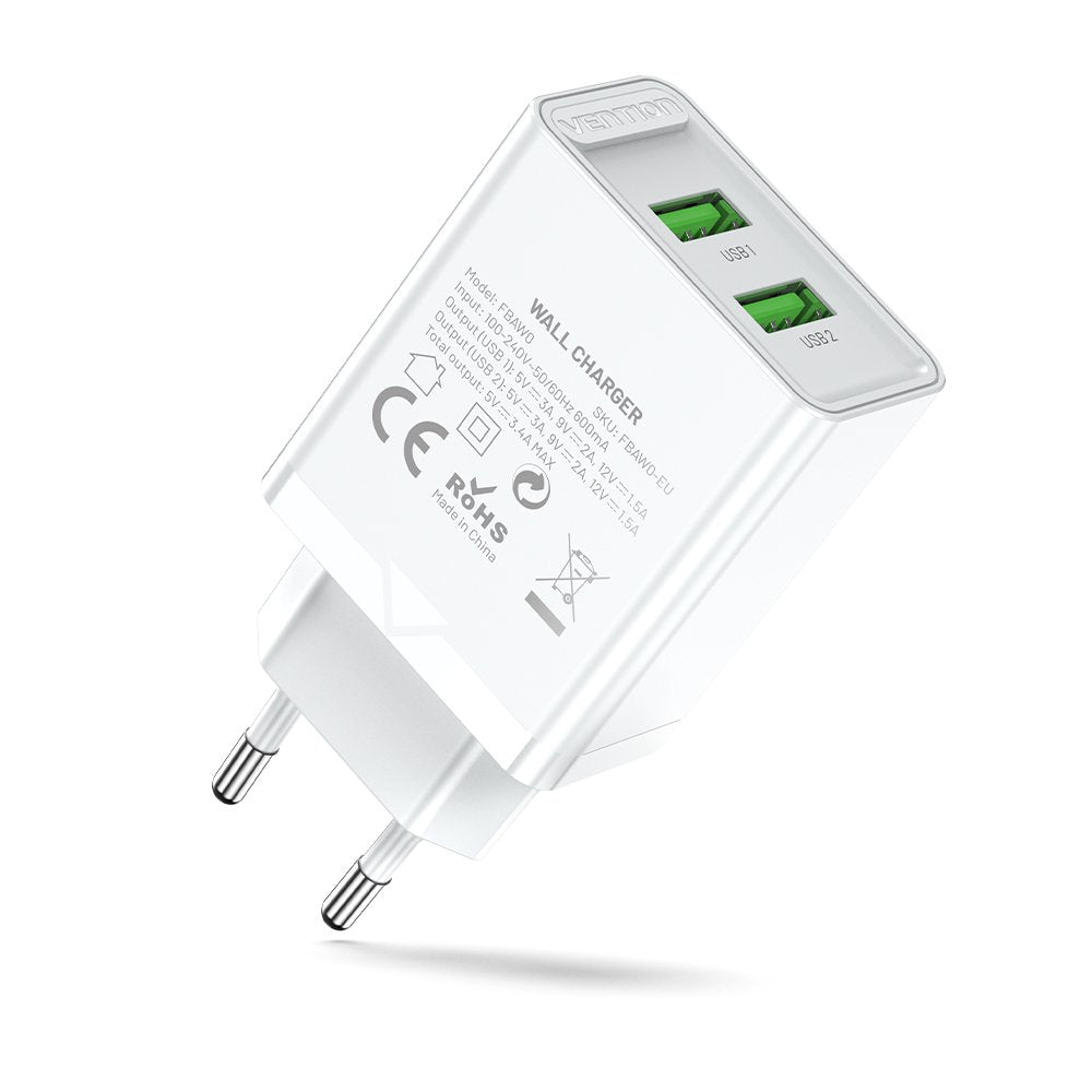 Cargador De Pared Vention Fbaw0-Eu 2xusb 18w Blanco