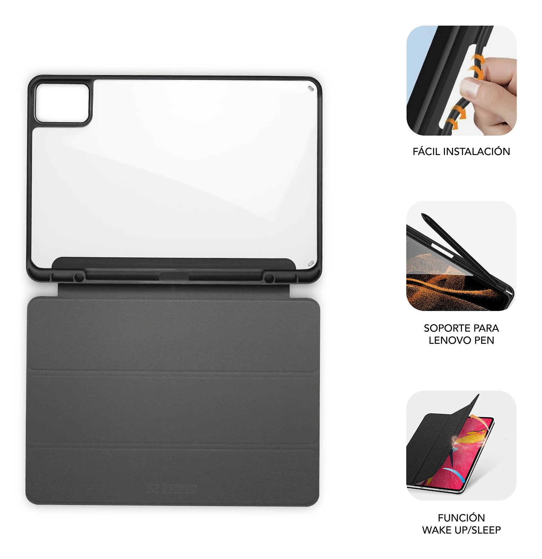 Funda Tablet Clear Shock Lenovo M11 11'' Negro Subblim Exclusiva Para Lenovo Tab M11/ Soporte Para Lenovo Pen/ Panel Transparente/ Función Atril