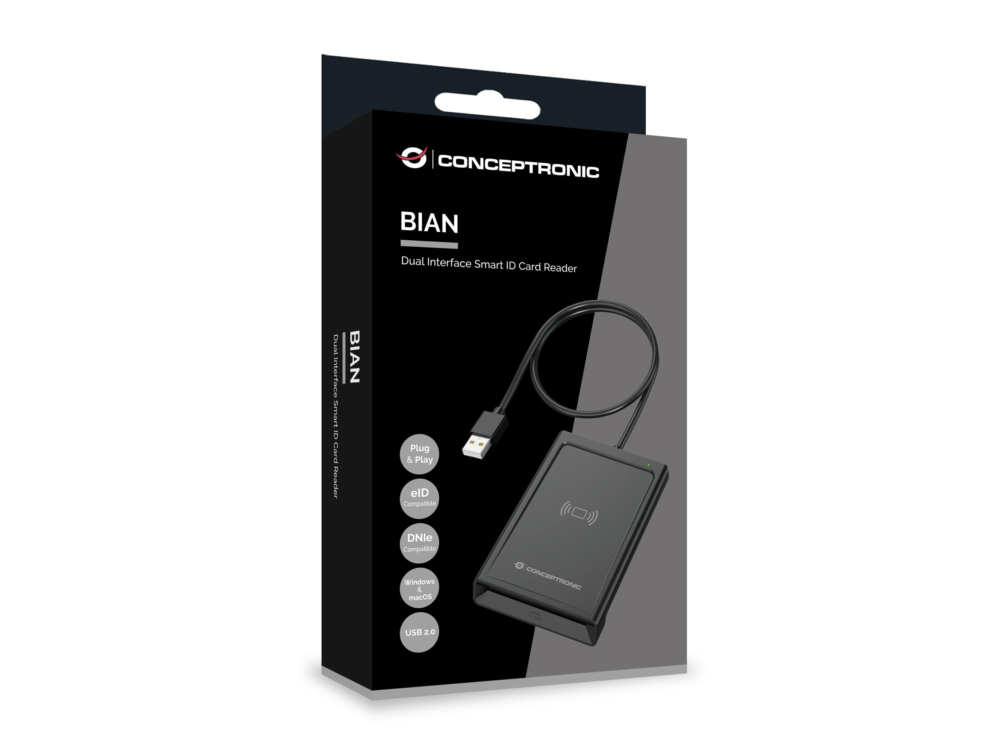 Lector De Tarjetas Conceptronic Dual-Interf. Smart-Id Kartenleser Usb-A Negro