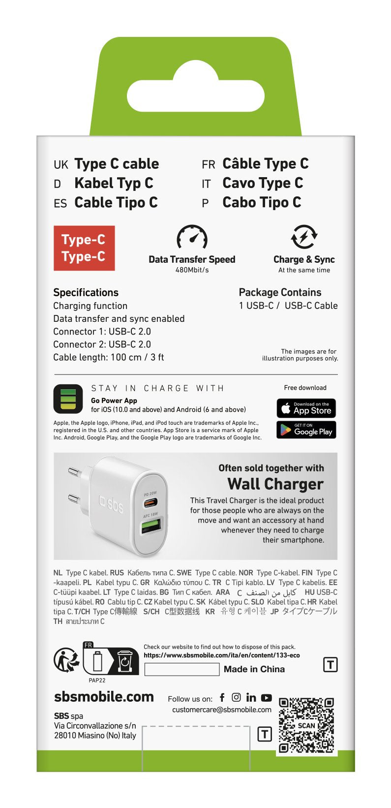 Sbs Usb-C Zu Usb-C Kabel 1m Weiá