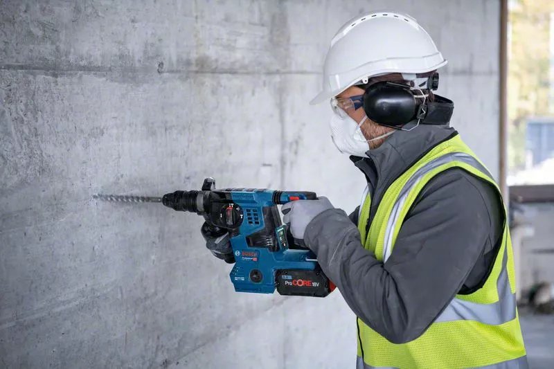 Bosch Professional Taladro Percutor A Batería Gbh 18v-28 Cf Professional, Con Gde 18v-16 Azul/Negro, 2x Batería Procore18v 8,0ah, Bluetooth, En L-Boxx 611921003