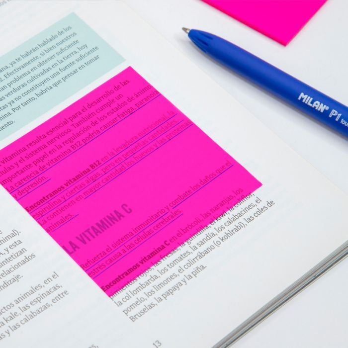 Milan Notas Adhesivas 50 Hojas 76x76mm Translúcidas Rosa Fluorescente
