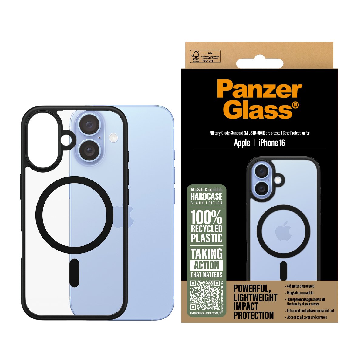 EAN 5715685003226 - PanzerGlass ® HardCase Transparent w. Black MagSafe & Frame iPhone 16 funda para teléfono móvil Negro imagen 2