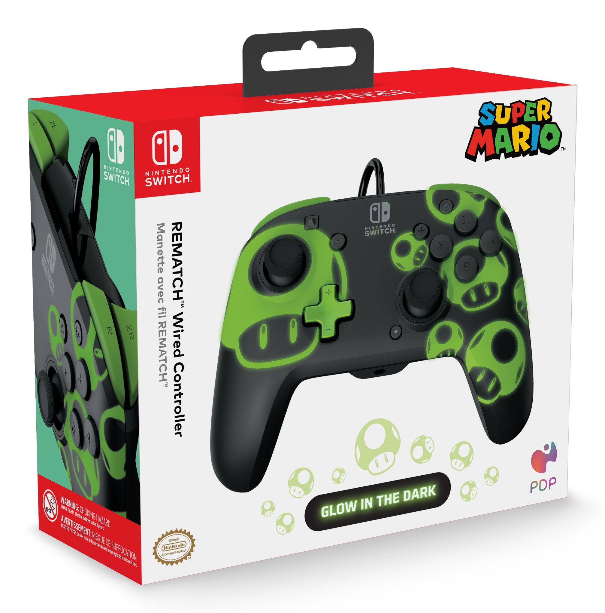 EAN 0708056070328 - PDP REMATCH: 1-Up Glow in the Dark Negro, Verde USB Gamepad Analógico/Digital Nintendo Switch, Nintendo S imagen 9