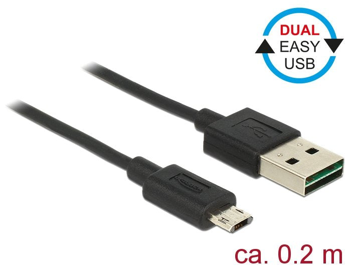 Delock 84804 Cable Easy-Usb 2.0 Type-A Macho > Easy-Usb 2.0 Type-Micro-B De 0,2 M Negro