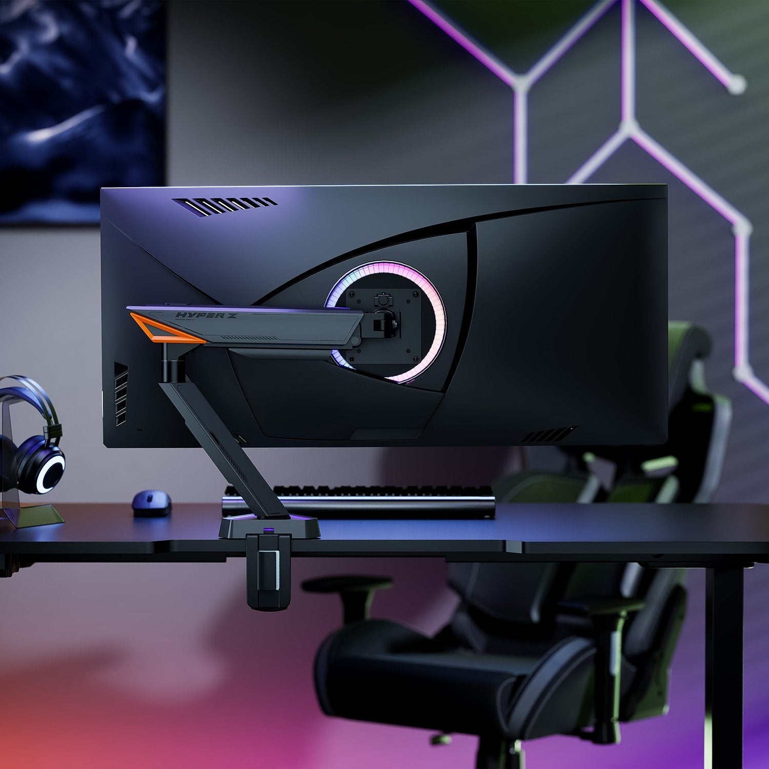 Aisens Soporte De Mesa Rgb Gaming Contrapeso Giratorio E Inclinable Para Monitor/Tv 16kg (3 Pivotes, 1 Brazo) De 17-49, Negro-Gris