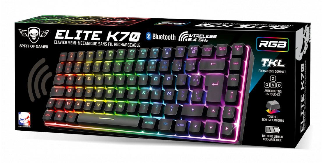 Teclado Español Semi-Mecanico Spirit Of Gamer Elite K70 Rgb Inalambrico
