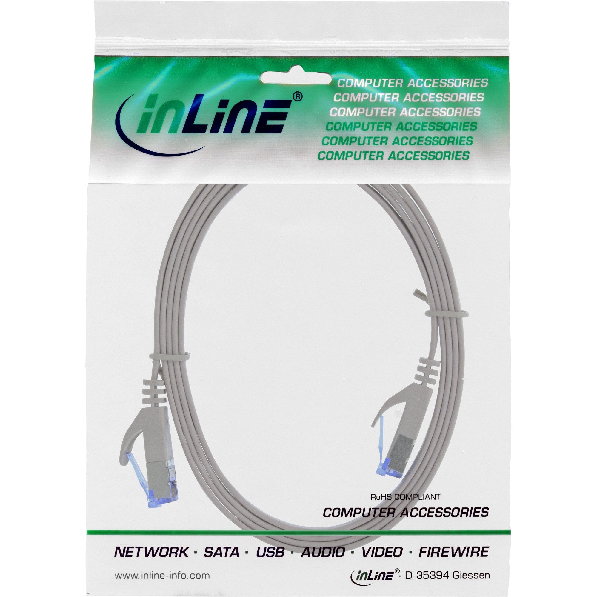 Cable De Red  Plano Inline, U/Ftp, Cat.6a, Gris, 2 M