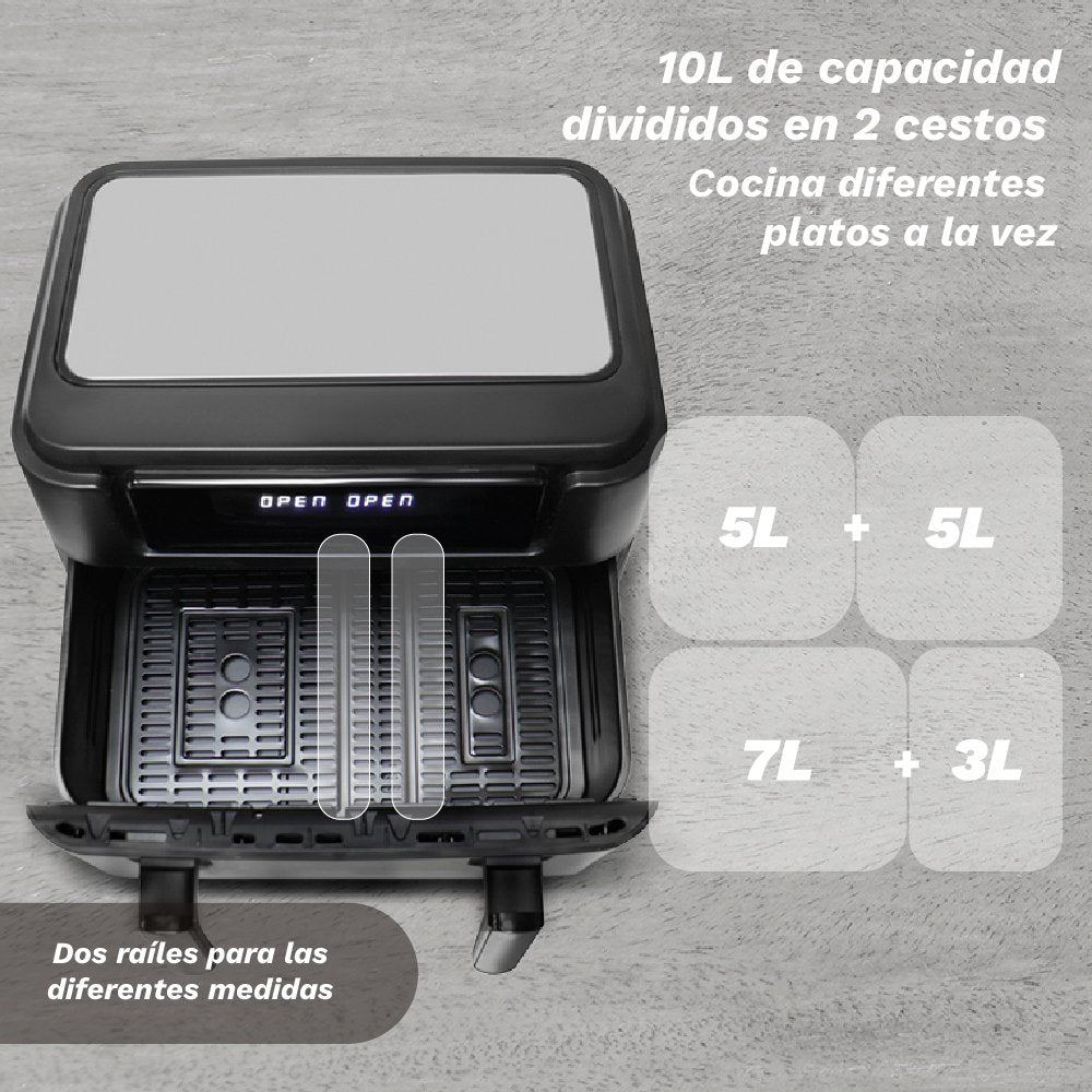 Freidora Por Aire Airfryer Sin Aceite Grunkel Dualflexifryer 2800w Capacidad 10l