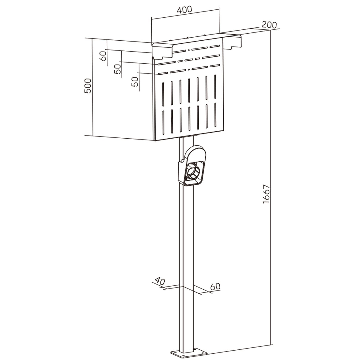 Inline® Universal Wallbox Stand Xl With Ev Charging Cable Holder, Negro