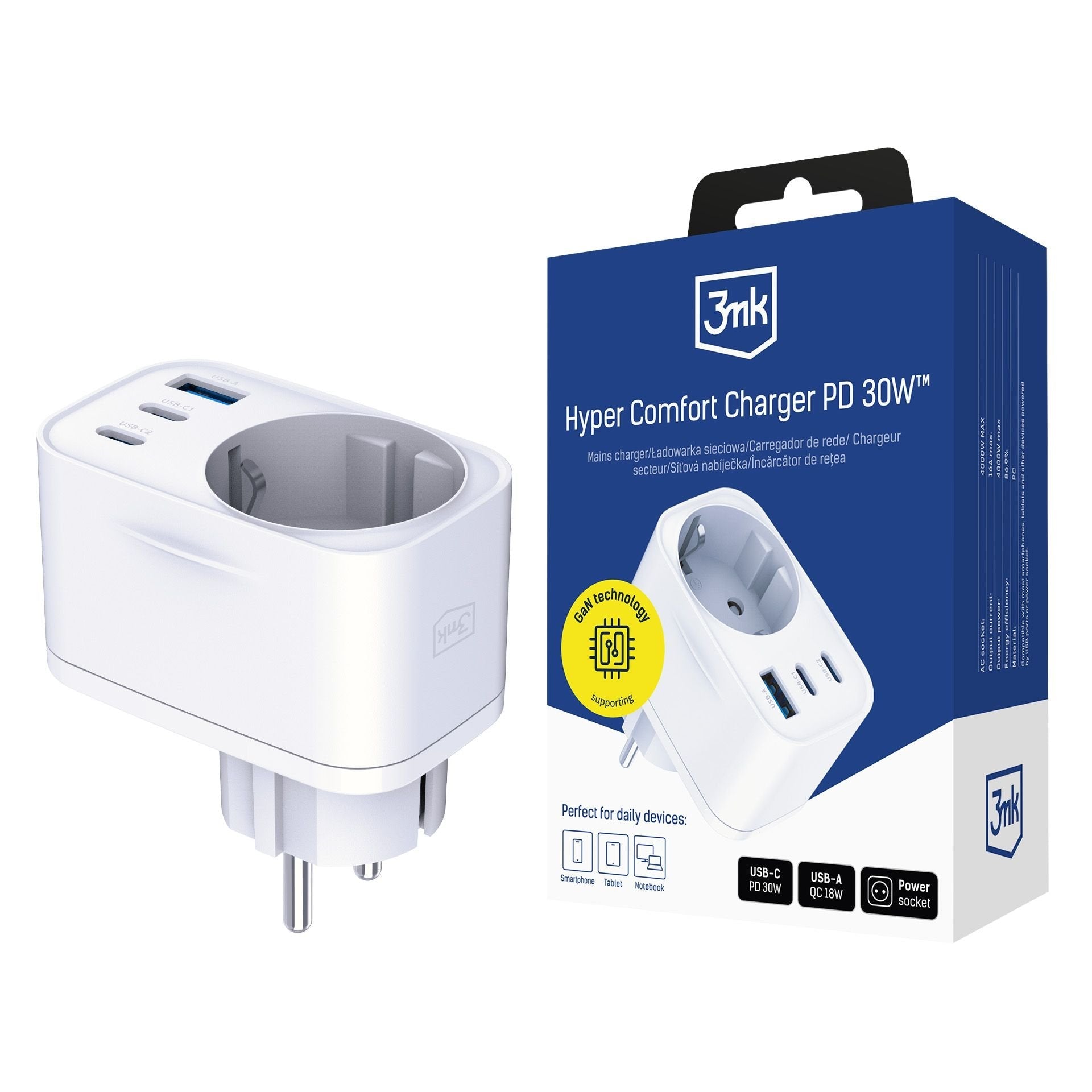 3mk Comfort Charger Gan 30w Biala