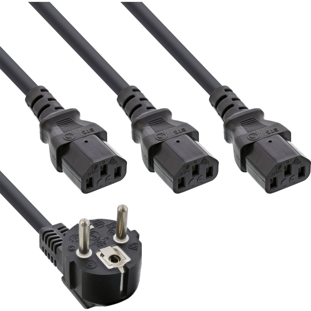 Cable De Alimentación En Y Inline 1x Enchufe Tipo F A 3x Enchufe Iec Negro 1m