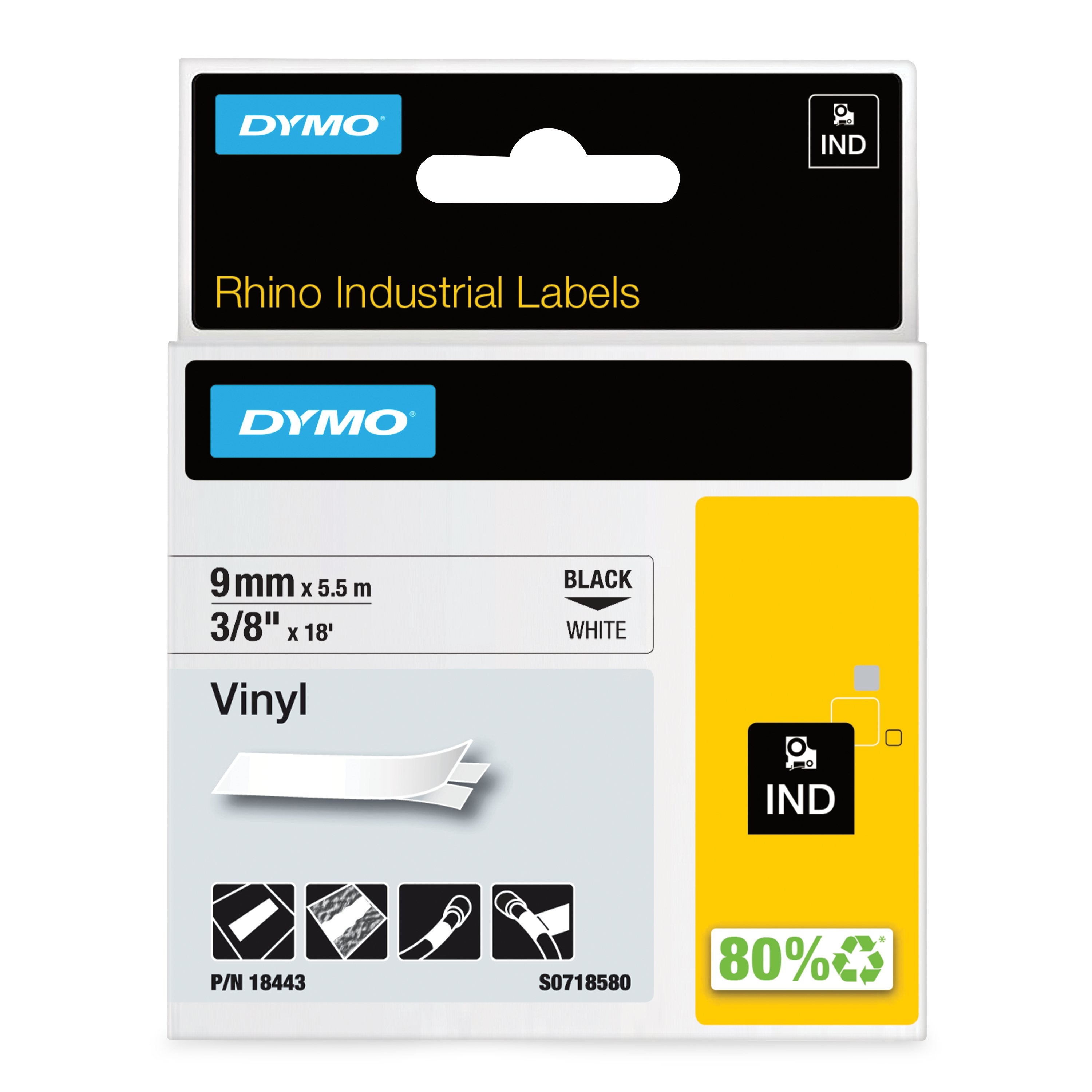 EAN 0071701184436 - DYMO 18443 cinta para impresora de etiquetas Negro sobre blanco imagen 1