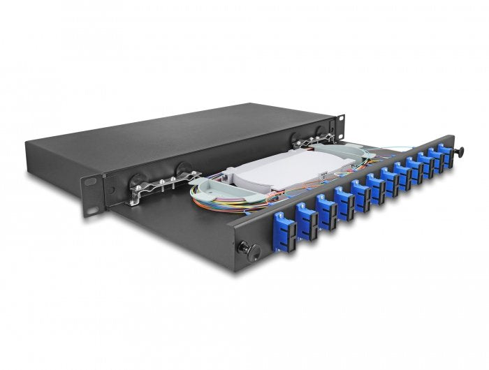 Delock 67006 Caja De Empalme De Fibra Óptica De 19? 12 X Sc Duplex Os2 1u Completamente Montada Lista Para Empalmar