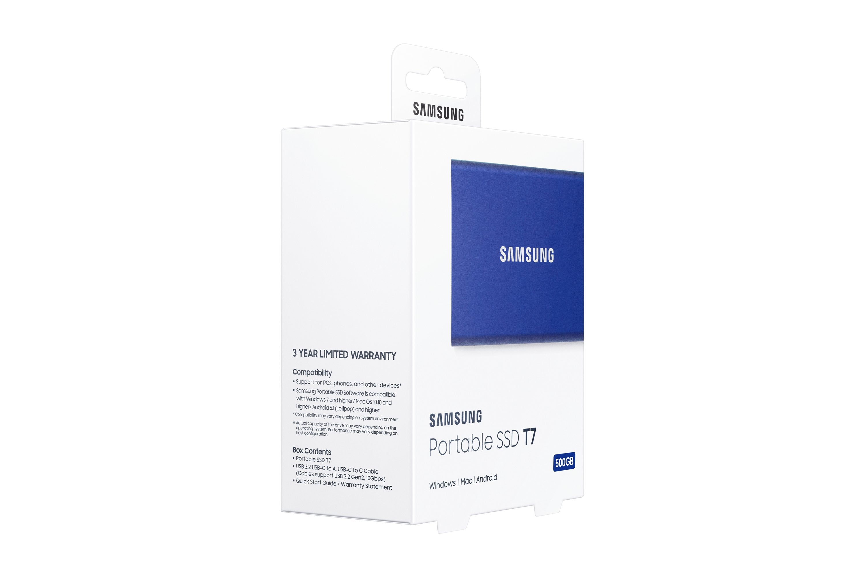 Disco Externo Ssd Samsung 500gb Portable T7 Usb3.2 Gen.2 Indigo Blue Extern Kit