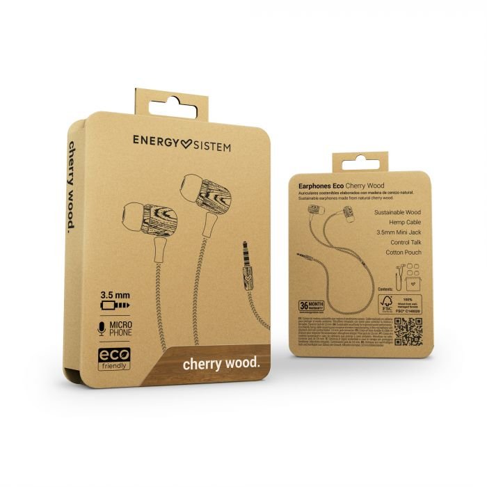 Auricular Energy Earphones Eco Cherry Wood Mic Control Talk 450428