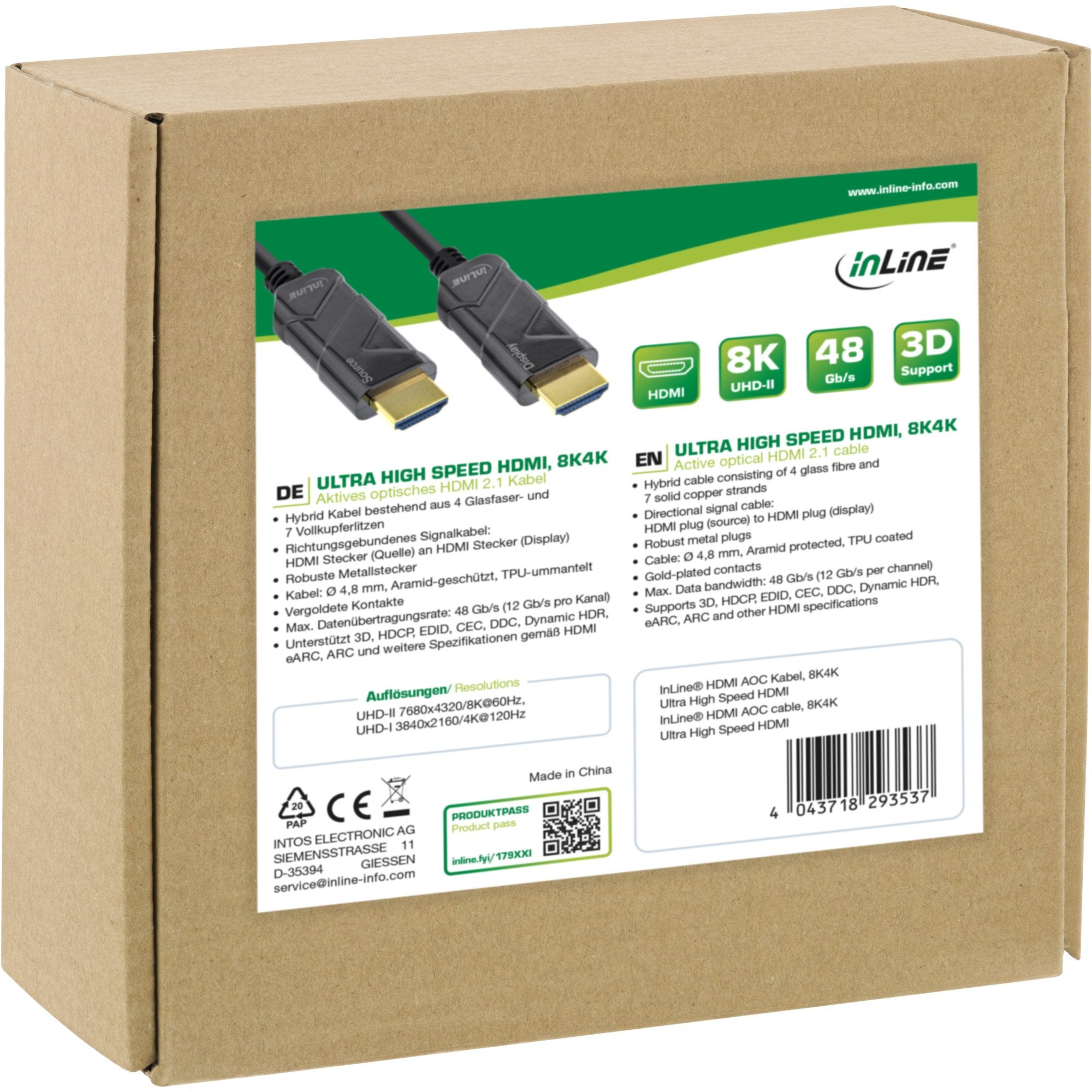 Inline® Hdmi Aoc Cable, Ultra High Speed Hdmi Cable, 8k4k, Negro, 100m
