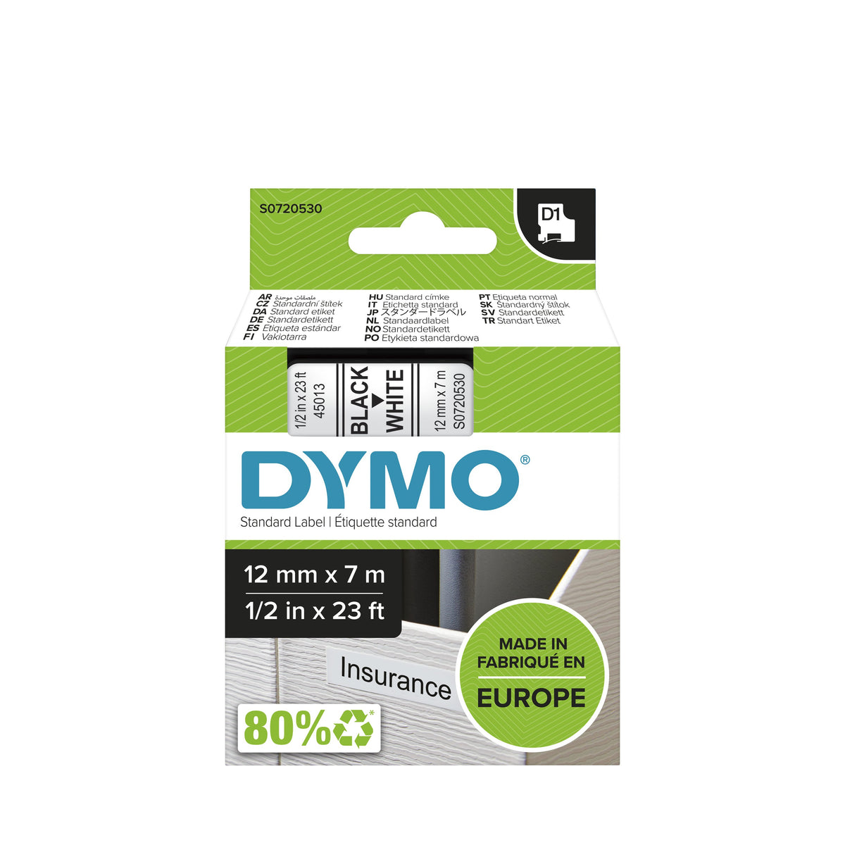 EAN 5411313450133 - DYMO D1 Standard - Black on White - 12mm cinta para impresora de etiquetas Negro sobre blanco imagen 12