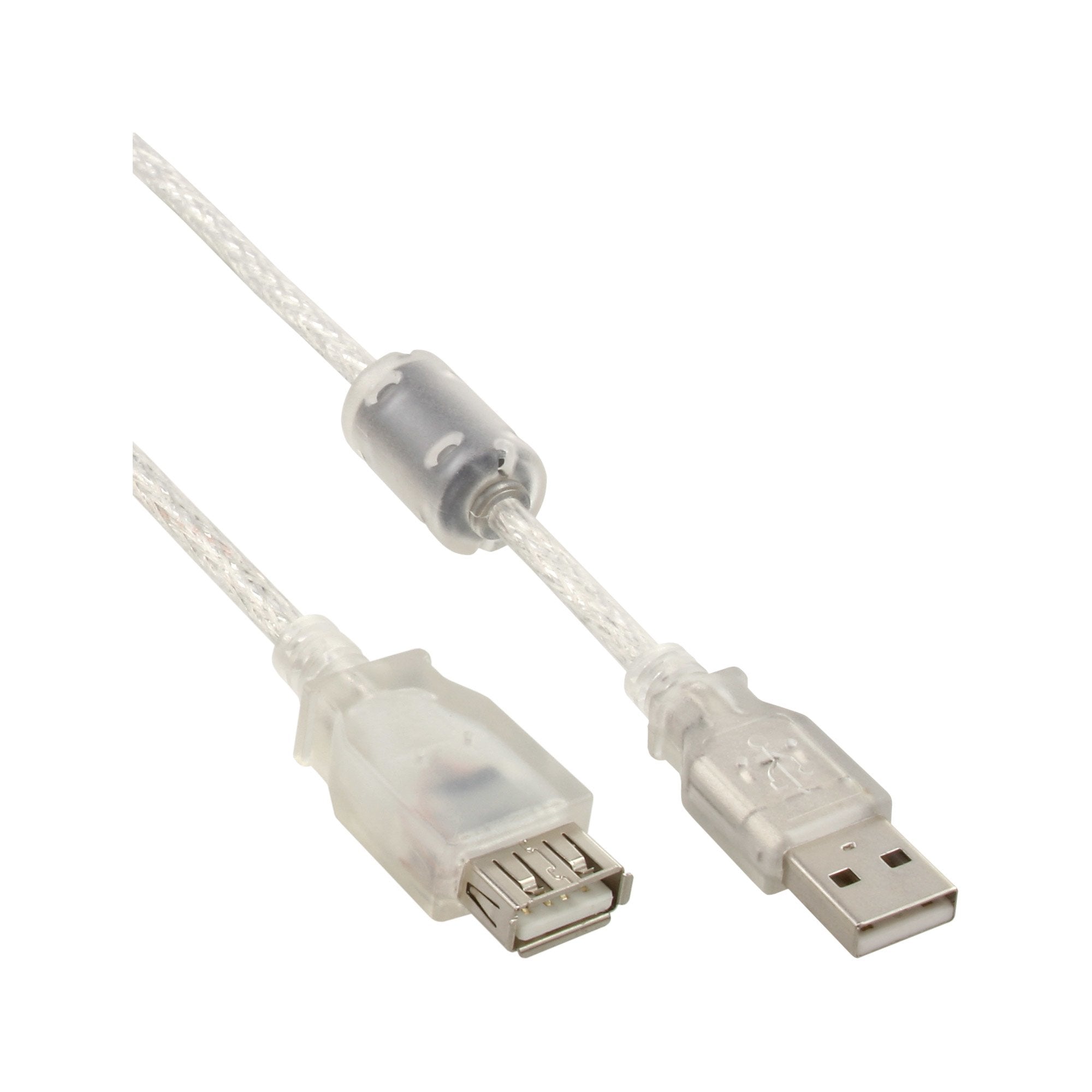 Cable De Extensión Usb 2.0 Inline Transparente Tipo A Macho A Hembra Con Estrangulador De Ferrita De 2 M