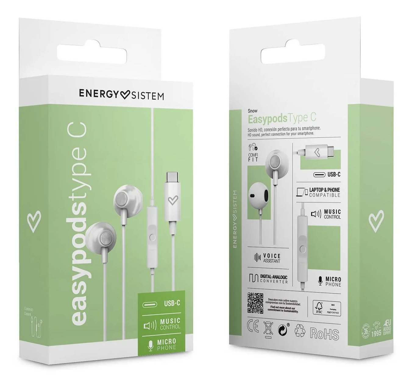 EAN 8432426459278 - Energy Sistem EasyPods Auriculares Alámbrico Dentro de oído Llamadas/Música USB Tipo C Blanco imagen 7