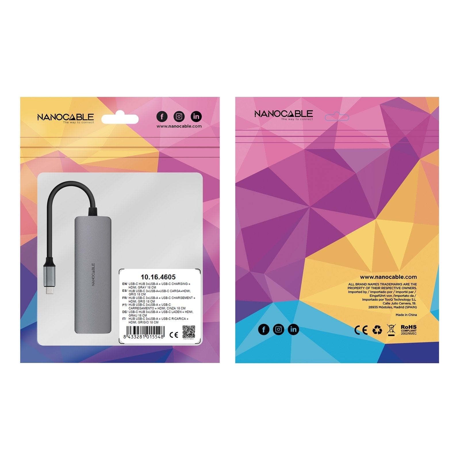 Docking Tipo-C Nanocable 10.16.4605 3xusb 1xhdmi 4k 1xusb Tipo-C Pd Gris