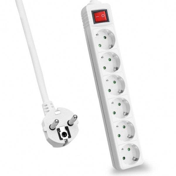 Helos Regleta Classic, 6 Tomas, Blanco, 3,0m, Con Interruptor