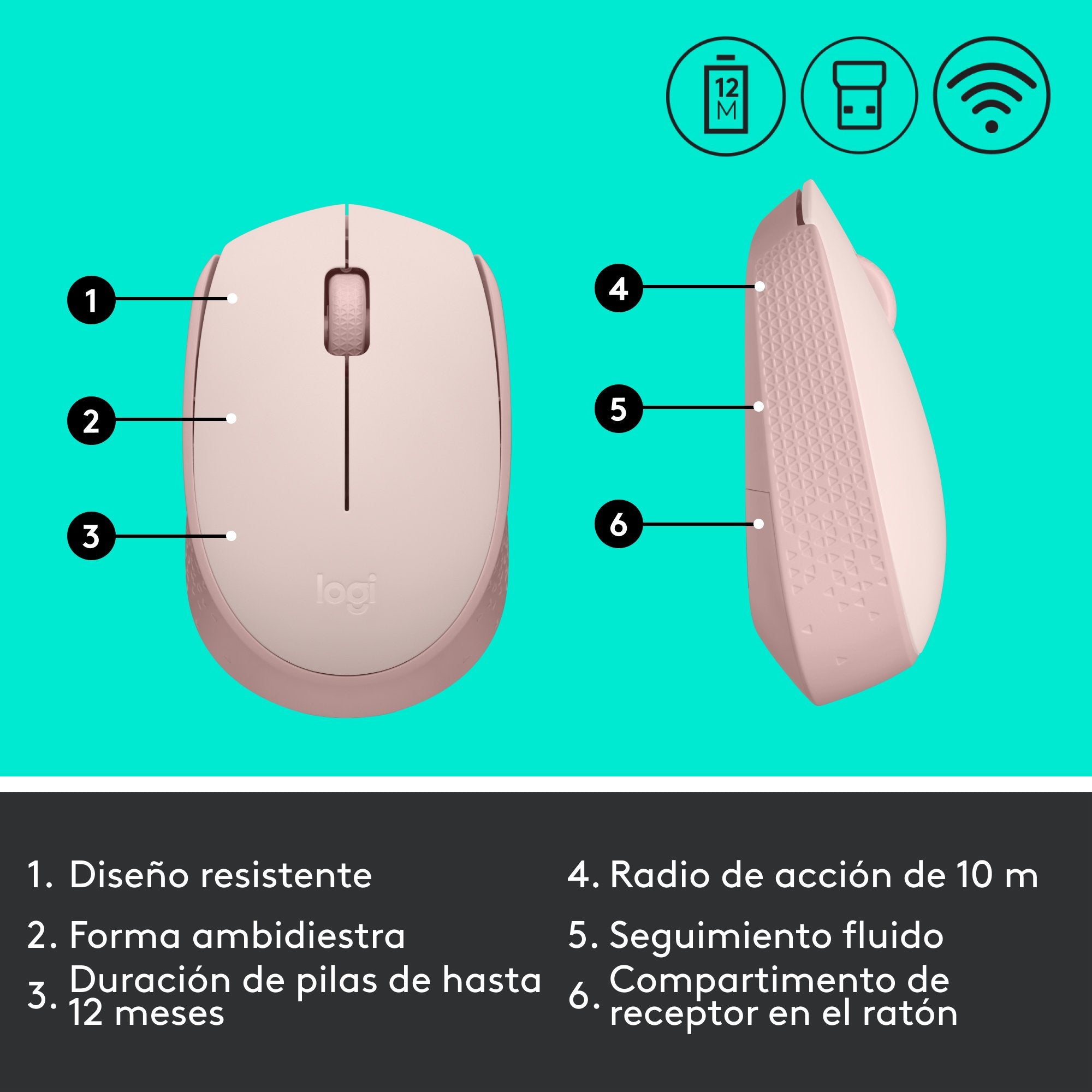 Logitech M171 Ratón Inalámbrico Rosa 910-006865