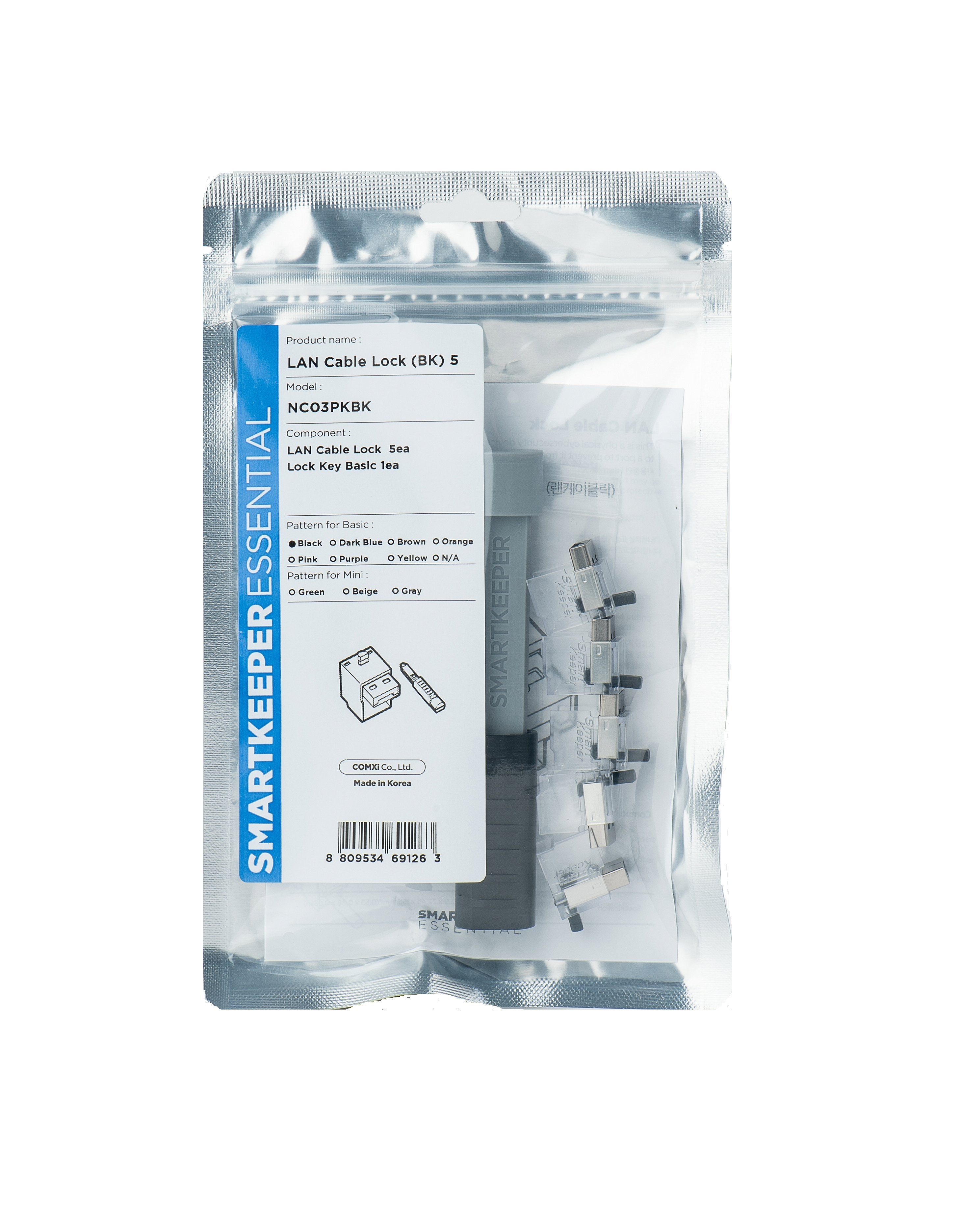 Smartkeeper Basic Lan Cable Lock 5 - 1x Llave + 5x Tapon Ciego, Negro